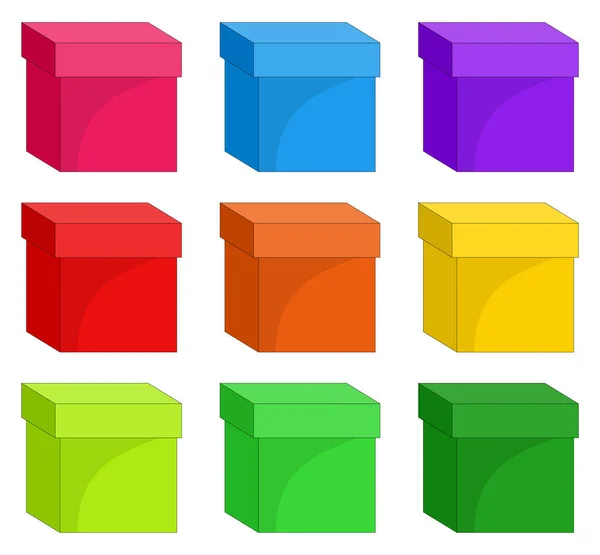 盒装好了收藏五颜六色的封闭式纸板箱 包装的彩色图像 在白色上孤立的纸张立方体的矢量图解 空包装立方体设计 — 图库矢量图片