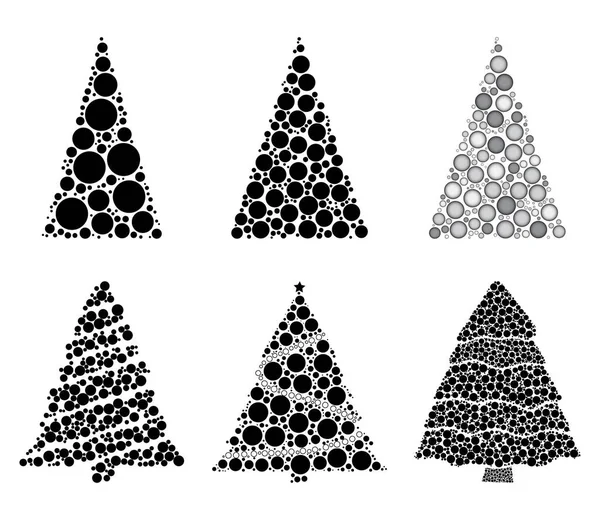 Abstracte Kerstboom Silhouetten Gemaakt Van Vele Stippen Collectie Set Van — Stockvector