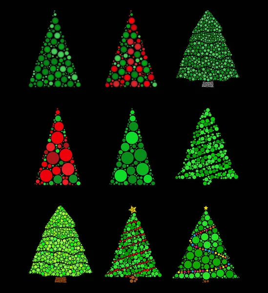 Abstract Christmas Tree Made Dots Set Fir Tree Made Green — Stock Vector