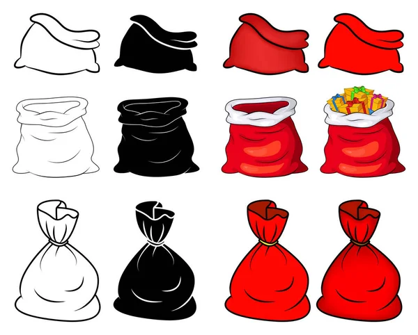 Santa Sack Set Collection Santa Claus Bag Empty Tied Red — Stock Vector