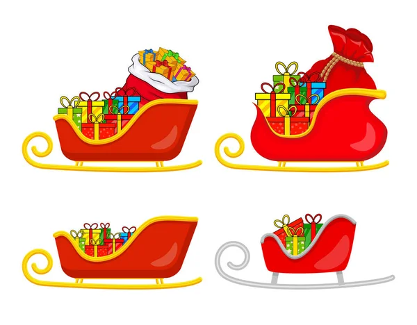 Luge Père Noël Plein Cadeaux Ensemble Traîneau Avec Des Cadeaux — Image vectorielle