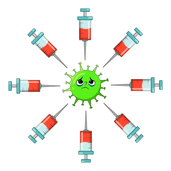 Vaksinasi Coronavirus Ditembak Kartun Clipart Ilustrasi Vektor Diisolasi Pada Latar - Stok Vektor