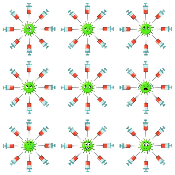 Vaccin Covid Caractère Coronavirus Grande Collection Symboles Vaccination Concept Virus — Image vectorielle