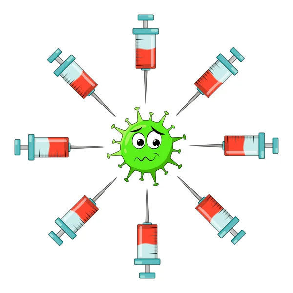 Coronavirus Charakter Nervös Vor Impfung Gegen Covid Vektor Illustration Isoliert — Stockvektor