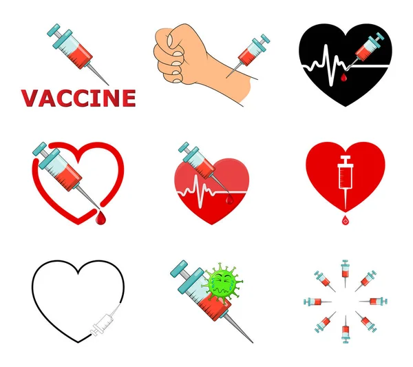 Impfstoff Icon Set Symbole Der Impfung Gegen Covid Enthält Designs — Stockvektor