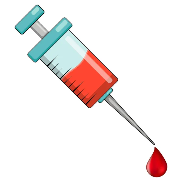 Spritze Und Bluttropfen Cartoon Ikone Ideal Für Covid Impfstoff Design — Stockvektor