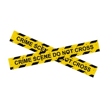 Crime scene tape. Crossed yellow lines with sign 'do not cross'. Forbidden area with restricted access symbol. Vector design isolated on white background. clipart