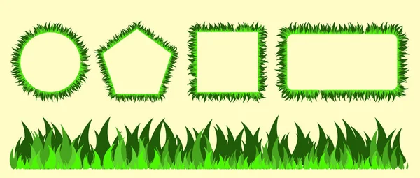 Rasenrahmenset Vorhanden Rasenrandsammlung Verschiedenen Formen Grüne Laubblätter Sind Einer Linie — Stockvektor