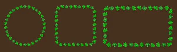 メイプルリーフフレームセット 緑の抽象的な境界線 円で作られた春の葉 コレクションには ラウンドフレーム 正方形フレーム 長方形フレームが含まれます 春のバナーや背景のベクトルデザイン — ストックベクタ