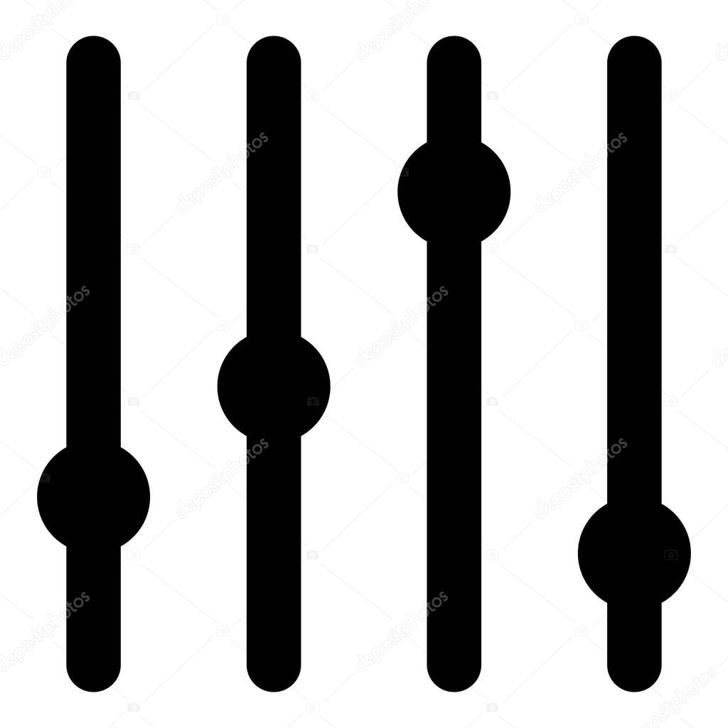 Sliders icon. Slider bar symbol isolated on white. Vector black illustration for sound mixer panel design or equalizer console control element. Eps 10 flat silhouette sign.