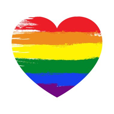 Gurur dolu bir kalp. Gökkuşağı renginde Lgbt sembolü. Beyaz arkaplanda vektör çizimi izole edildi. Gey ve lezbiyen işareti.