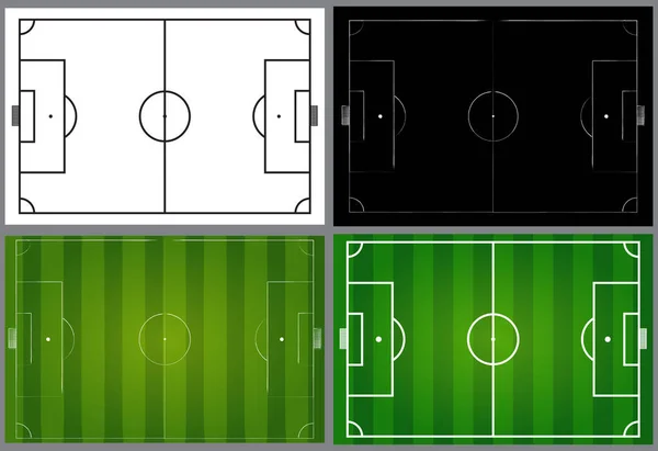 Fotbollsplan Illustration Set Innehåller Svartvitt Fotbollsplan Och Design Med Grönt — Stock vektor