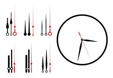 Saat kolları şablon dizayn eder. Zaman işaretçileri sembolü. Şablon tasarımı. Vektör illüstrasyonu beyazda izole edildi. 
