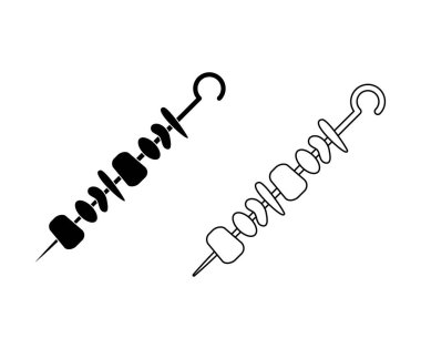 Şiş kebap şiş. Çubukta ızgara et. Siluet ve tasarım. Vektör illüstrasyonu beyazda izole edildi. 