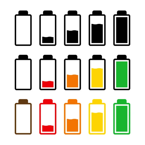 Ícone Nível Carga Bateria Definido Símbolo Indicador Poder Acumulador Telefone —  Vetores de Stock