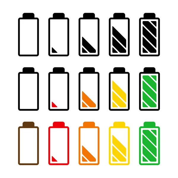 Batteriladdningsnivå Ikon Set Symbol För Strömindikator För Mobiltelefon Ackumulator Enkel — Stock vektor