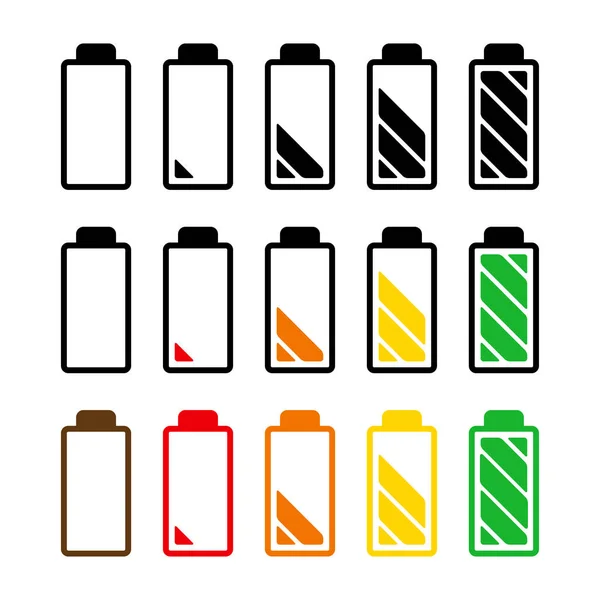 Conjunto Icono Nivel Carga Batería Símbolo Del Indicador Potencia Del — Archivo Imágenes Vectoriales