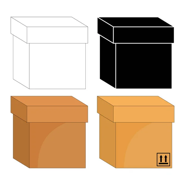 Kartonnen Doos Gesloten Pakketset Bezorging Symbool Pictogram Vectorillstratie Geïsoleerd Wit — Stockvector