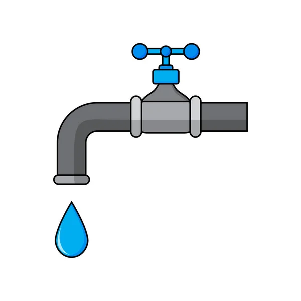水滴のアイコンを持つ蛇口 シンプルな漫画のデザイン 白地に独立したベクトル図 — ストックベクタ