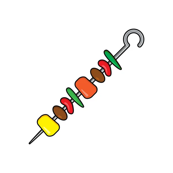 Shashlik Grill Spett Tecknad Ikon Grillat Kött Och Grönsaker Pinne — Stock vektor