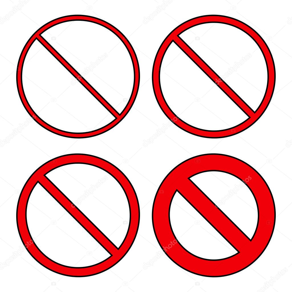 Forbidden symbol. Crossed red circle. No sign simple set. Vector illustration isolated on white. 