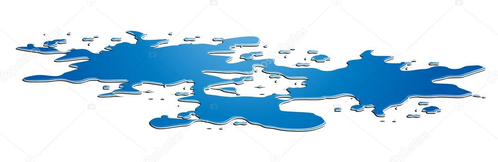 The puddle of water spill isolated over the white background