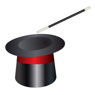 Vektör sihirli şapka silindir değnek ile