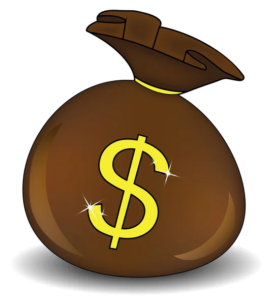 Brown money bag icon with dollar sign isolated on white background