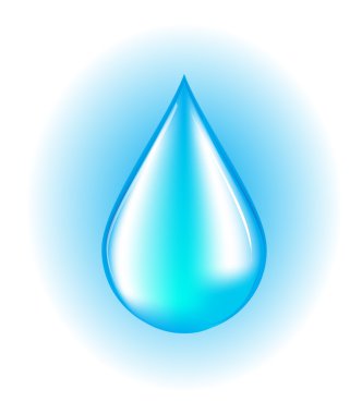 Beyaz ve mavi zemin üzerine mavi gerçekçi vektör su damlası. 