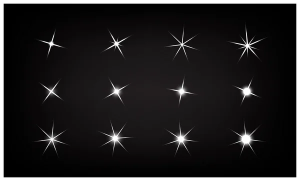 Set of Vector sparkling and glowing light effect stars on black — Stock Vector