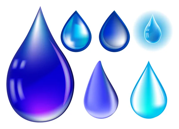 Conjunto de gota de agua vectorial realista azul aislado sobre fondo blanco — Vector de stock