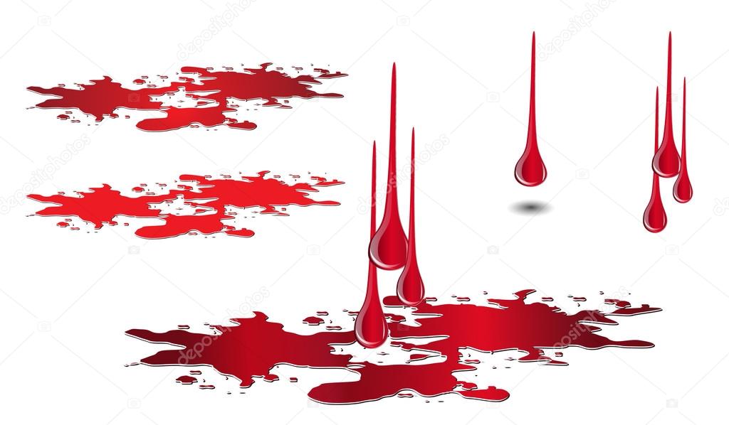 Dripping blood and puddle set isolated on white. Blood drop vector