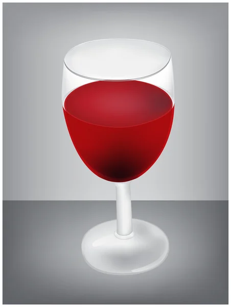 Ilustración vectorial de copa realista de vino tinto sobre fondo gris, mesa — Vector de stock