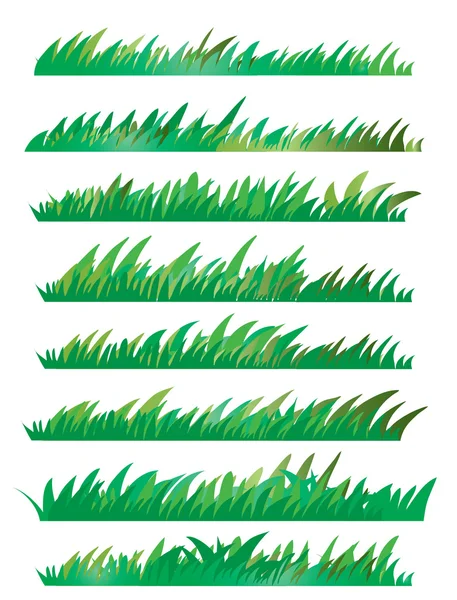 Conjunto de hierba verde, aislado sobre fondo blanco, ilustración vectorial — Vector de stock