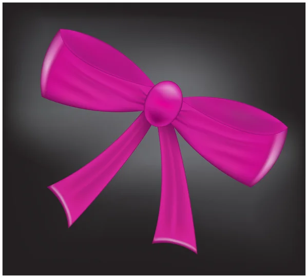 Arco de cinta realista rosa sobre fondo oscuro. Ilustración vectorial — Vector de stock