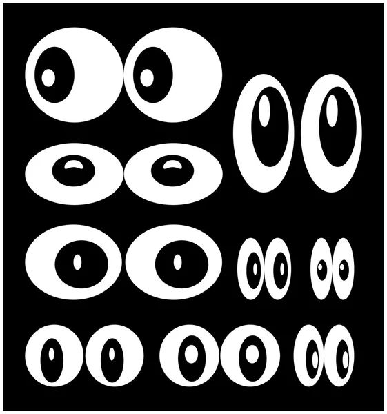 Vektor kreslené oči nastaven izolovaných na černém pozadí — Stockový vektor