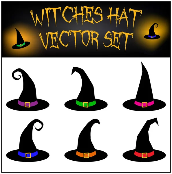Ensemble vectoriel de chapeaux de sorcières Halloween silhouette. Illustration isolée sur fond blanc — Image vectorielle