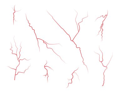 Dizi insan gözü damarlar, kırmızı kan damarları, kan sistemi. Beyaz arka plan üzerinde izole vektör çizim