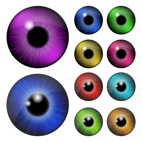 Reeks pupil van het oog, oogbal, irisoog. Realistische vector illustratie geïsoleerd op witte achtergrond. — Stockvector