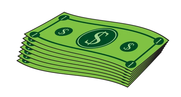 Dinero de dibujos animados, billete de dólar, billete de papel. Ilustración vectorial aislada sobre fondo blanco — Vector de stock