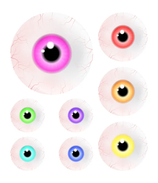 Szett reális emberi szem labda színes pupilla, írisz. Vektor illusztráció elszigetelt fehér háttér. — Stock Vector