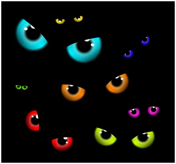 Imagen de Happy Halloween espeluznante fondo Diseño plano. Ilustración vectorial de la tarjeta de invitación con ojos aterradores, globos oculares, iris . — Archivo Imágenes Vectoriales