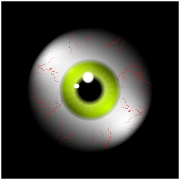 Imagen de ojo humano realista bola con amarillo, pupila verde, iris. Ilustración vectorial aislada sobre fondo negro . — Archivo Imágenes Vectoriales