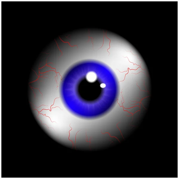 Imagen de ojo humano realista con pupilo azul, iris. Ilustración vectorial aislada sobre fondo negro . — Archivo Imágenes Vectoriales