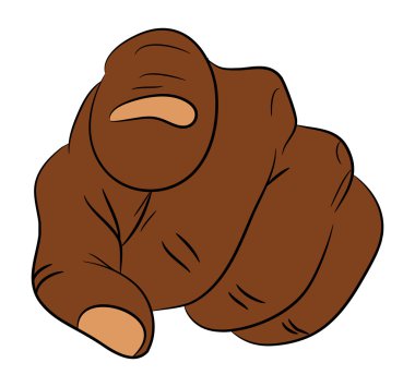 Resim karikatür siyah adamın, sana işaret eden zenci insan el hareketi. Beyaz arka plan üzerinde izole vektör çizim.