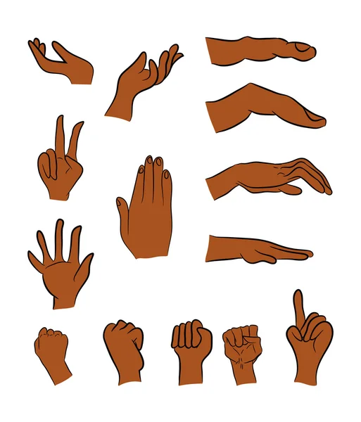 Image of cartoon black man, negro human hand gesture set. Vector illustration isolated on white background. — Stock Vector