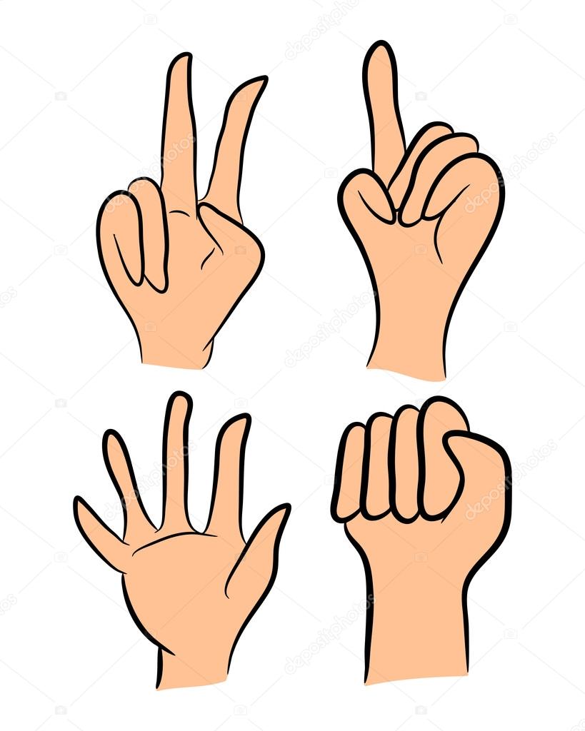 Image of cartoon human hand gesture set. Vector illustration isolated on white background.