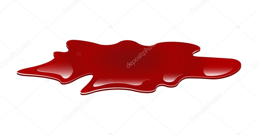 Blood puddle vector illustration. Drop, blot, stain, red plash od blood.  Image isolated on white background.