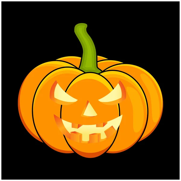 Ilustración vectorial de calabaza de Halloween, Jack O Lantern aislado sobre fondo negro. Cuadro naranja aterrador con luz de vela en el interior . — Archivo Imágenes Vectoriales