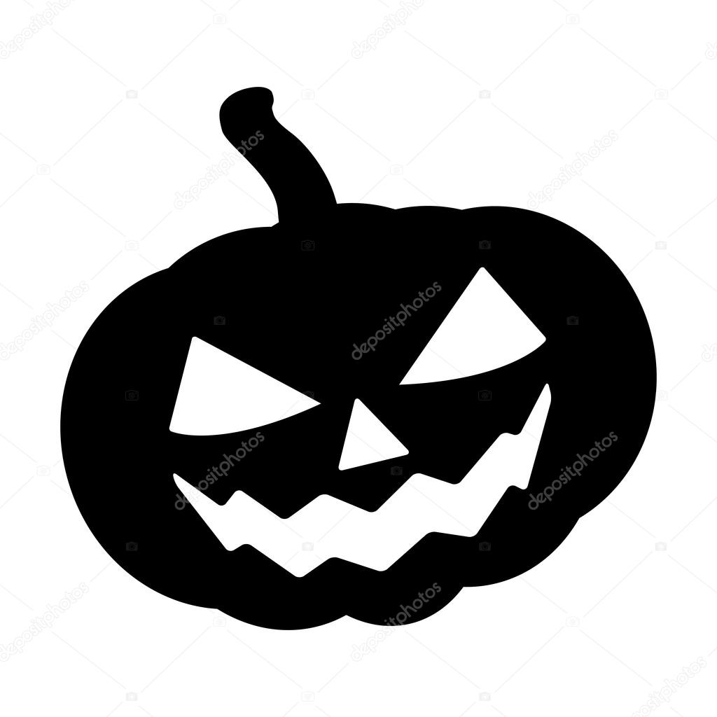 Halloween pumpkin silhouette vector illustration, Jack O Lantern  isolated on white background. Scary orange picture with eyes.